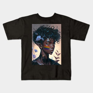 Cute LGBT+ Anime Black Floral Prince Kids T-Shirt